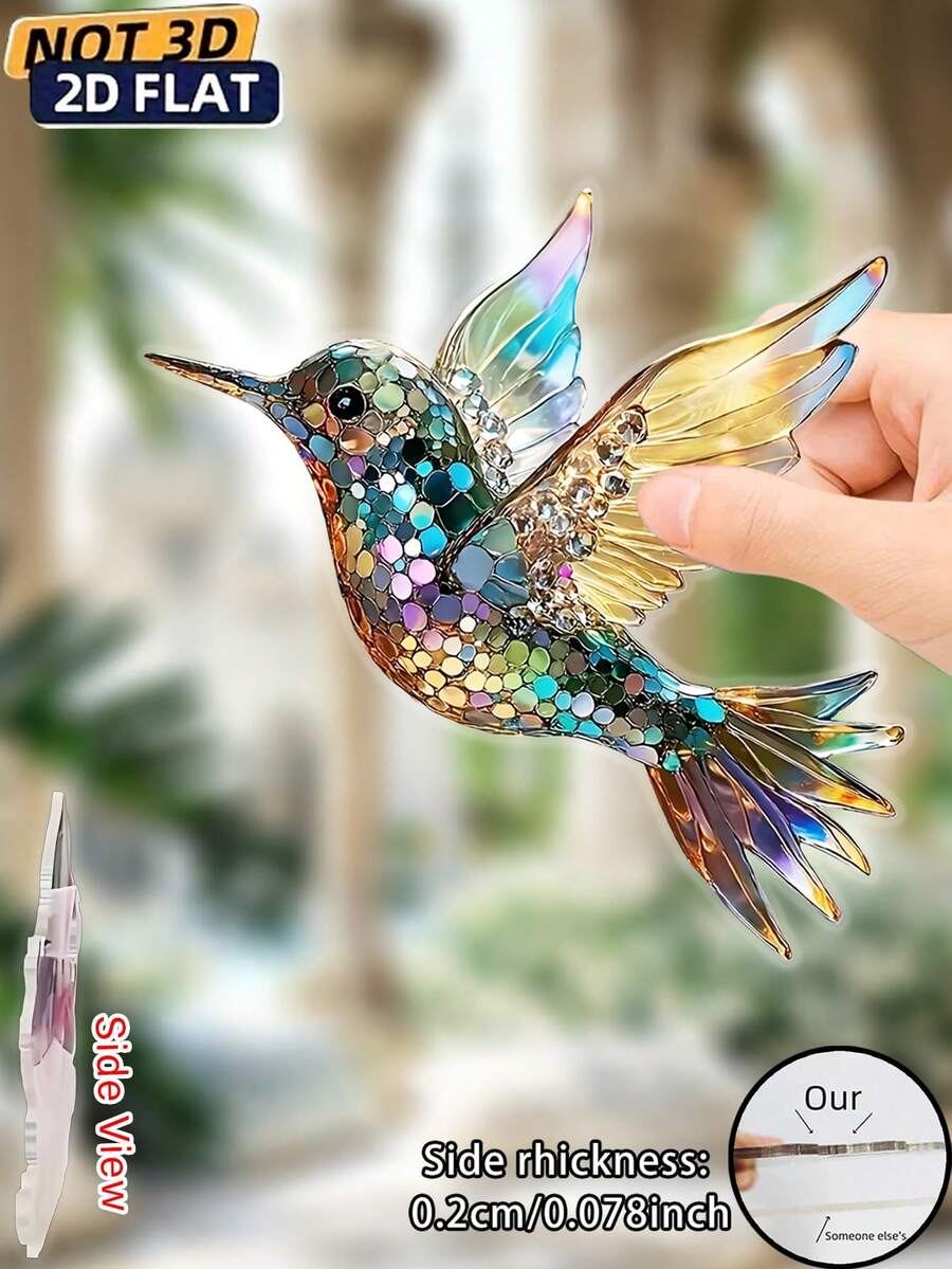 2D Acryl bedruckter flacher Kolibri Sonnenfänger - Deluxe Version, buntes Acrylglas, ganzjährige dekorative Türhänger, einzigartiges Heimgeschenk, ideal für Vogelliebhaber, geeignet für 11 Feiertage