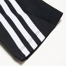 Adidas 女士舒适休闲高领短袖针织露脐上衣T恤，春夏款 - 黑色 - 查看 4