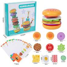 1pc Wooden Hamburger Stacking Game, Food Themed Matching Toy With Flashcards, Suitable For Children 2+ - Multicolor - View 5