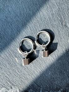 1 Pair Punk Chic Geometric Silver Bucket Circle Earrings For Men, Suitable For Daily Commute, Festivals, Party, Fashion Outfit