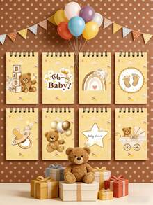 8本婴儿派对小熊便签本，采用可爱的小熊设计，是性别揭晓派对和宝宝一周岁生日庆祝活动的理想之选。这些可撕取的便携式迷你笔记本是婴儿派对的绝佳回礼、派对游戏奖品或日常伴侣，也是学生礼物或返校奖励的绝佳选择。（棕色） - 彩色 - 查看 4