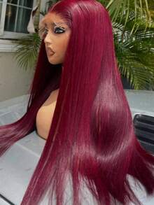 NATAN [覆盆子红蕾丝前假发] 覆盆子红 4x1 蕾丝前假发 - 全头直发，优雅造型，130% 密度，耐热纤维 - SBUG/99J - 查看 5