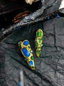 A Series Of Different Color Of Our Hot Long Stiletto: Green Nails Blue Nails: DIY 10pcs Of Cute Baroque Nail Art Of Y2K Glossy Green Nail Stickers Blue Nails Red Nails Orange Nails With Handpainted Ripples A Western Goth Palace Style French Tip Handmade Acrylic Press On Nails With Free Poly Gel Nail Kit. Bright Green, Gold, Blue Armor Surface - Nhiều màu - Xem 6