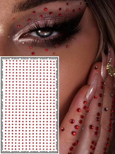 450pcs 2mm Shiny Red Rhinestones, Suitable For Face Decoration, Festivals, Parties, Daily Decoration, DIY, Music Festivals, Makeup Parties, Balls, Etc. Diamond Stickers Can Be Used For Hair, Eyes, Face, And Body Decoration, 1 Pack