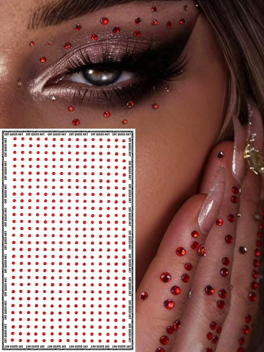 450pcs 2mm Shiny Red Rhinestones, Suitable For Face Decoration, Festivals, Parties, Daily Decoration, DIY, Music Festivals, Makeup Parties, Balls, Etc. Diamond Stickers Can Be Used For Hair, Eyes, Face, And Body Decoration, 1 Pack - Red - View 1