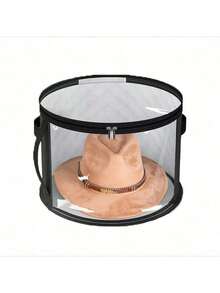 1个圆形可堆叠透明布艺帽子收纳盒，超大容量，耐用塑料材质，适用于牛仔帽、遮阳帽、沙滩帽等，轻便防污，带透明窗口、双拉链和加固提手，也可用于收纳衣物、玩具、日常通勤用品等，是春季、圣诞节、万圣节、新年礼物的理想之选。 - 彩色 - 查看 6