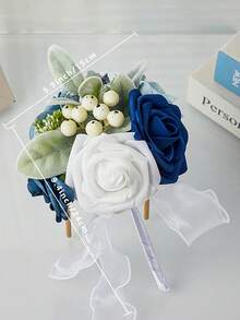 1pc Bride's Multi-Head Lace Bouquet, Contrast Lotus Leaf & Rose Bouquet, Bridesmaid Ribbon Bow Bouquet, Valentine's Day Proposal Petite Bouquet, Outdoor Wedding Bride's Bouquet, Romantic Wedding Photography Prop