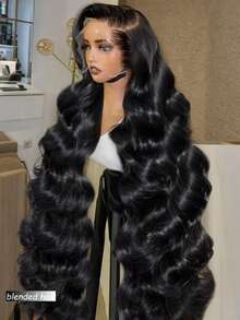 13x4 波浪卷蕾丝前额真人混纺假发，高清透明，8-36 英寸，13x4 蕾丝前额假发，Remy 真人混纺假发，卷曲波浪造型，全发际线预拔毛蕾丝假发，带婴儿发，外观自然，180 密度，自然黑 - 自然色&黑色系 - 查看 3