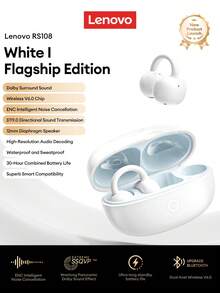 Écouteurs Bluetooth à clip Lenovo RS108, audio directionnel à oreille ouverte, Bluetooth 6.0, son surround, faible latence pour le jeu et les sports, écouteurs sans fil à annulation de bruit compatibles avec les smartphones et les ordinateurs, cadeau pour les fêtes - Blanc - Voir 1