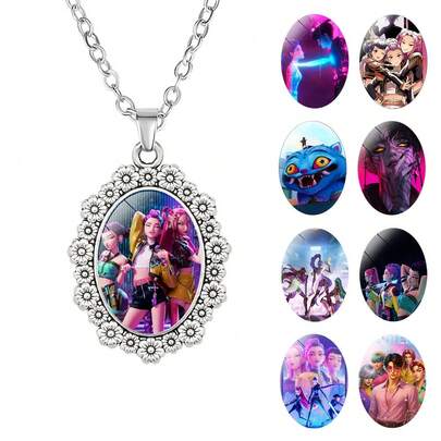 1 st KPOP "The Witcher" halsband, ovalt kristallinlagt hänge, anime-tillbehör, fransk nyckelbenskedja, clowntröjkedja, festdekorationspresent