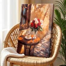 1pc Valentine Wall Art, Token Of Love, A Pink Framed Wall Art, Wrapped Canvas Poster Vintage Prints, Red And White Roses, Wooden Table, Cup Of Coffee, Birthday Party Decor, Decorative Wall Art for Living Room Bedroom Office, Hanging Hardware Included - Wrapped Framed Canvas, Vertical - Lienzo enmarcado - Ver 5