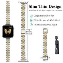Slim Metal Band Compatible With Apple Watch Band 42mm 41mm 40mm 38mm 44mm 45mm 46mm 49mm ,Stainless Steel Compatible With IWatch Series Ultra SE 11/10/9/8/7/6/5/4/3/2/1/SE Bands For Women - Gold - View 6