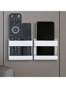 1pcs Wall Mounted Remote Control Storage Box, Mobile Phone Charging Bracket, Enclosure Type Storage Rack - 彩色 - 查看 1