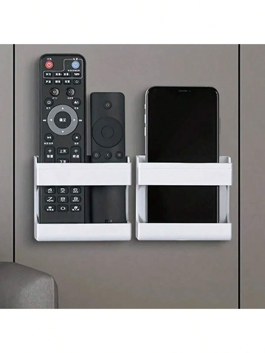1pcs Wall Mounted Remote Control Storage Box, Mobile Phone Charging Bracket, Enclosure Type Storage Rack - 彩色 - 查看 1