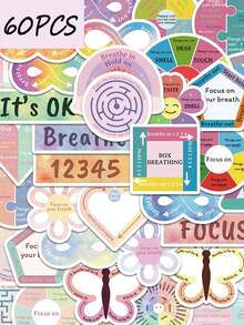 60pcs Calming Sensory Graffiti Stickers, Suitable For Decorating Envelopes, Mobile Phones, Helmets, Gift Boxes, Waterproof Stickers - Multicolor - View 2