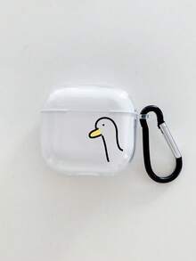 1个鸭子图案透明TPU耳机保护套，带黑色挂钩，兼容苹果1/2、Pro、3、Pro（第二代）、4、Pro 3（仅含耳机保护套，不含耳机） - 無色 - 查看 3