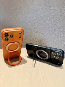 Luxury Glitter Lens Protection Aurora Laser Phone Case With Magnetic Bracket Holder Compatible With IPhone 17 Pro Max 17 Pro 17 16 Pro Max 16 Pro 16 15 Pro Max 15 Pro 15 14 Pro Max 14 Pro 14 13 Pro Max 13 Pro 13 12 Pro Max 12 Pro 12 11 Anti-Drop Frame Shockproof Back Cover - Orange - View 7