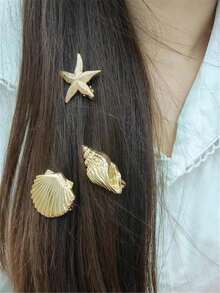 海星贝壳发夹，海洋假日风发饰，侧夹刘海夹，扁平爪夹，发夹，发爪，学习用品 - 彩色 - 查看 3