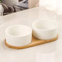 Ceramic Dog/Cat Bowl With Wooden Stand, Medium Pet Food & Water Bowl, Anti-Spill, Suitable For Whiskers, Dishwasher - 500ml - View 2