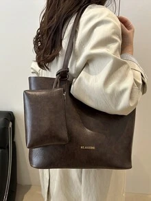 迷你便携鳄鱼纹压花单肩手提包，带内袋，适合女性、年轻职业人士、上班族，也适合作为商务/通勤/工作/办公、节日/度假礼物送给女士、女性、教师。 - 咖啡 - 查看 3