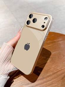 1pc New Luxury Minimalist Apple Design Tempered Glass Phone Case With Large Window And Lens Protection, Compatible With IPhone 17/17Pro/17ProMax/17Air/16/16Pro/16ProMax/16Plus/15/15Plus/15Pro/15ProMax/14/14Plus/14Pro/14ProMax/13/13Pro/13ProMax/12/12Pro/12ProMax/11/11ProMax, Matte Anti-Drop, Full Coverage Metal Paint Premium Protection Cover - Multicolor - View 1