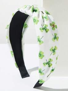 1pc Irish St. Patrick's Day Clover & Polka Dot Fabric Headband, Fashionable & Fresh Headpiece Suitable For Women To Wear In Parades - White Green - View 4
