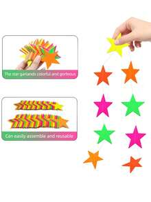 4pcs Extra Large Glow In The Dark Party Supplies, Neon Party Decorations, 3.3 X 6.6 Ft Purple, Yellow And Orange Star Metallic Tinsel Curtains, Photo Backdrop, Birthday Party Decor, Each Length 4m/13.12ft - Multicolor - View 5