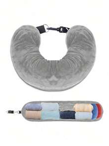 1pc Super Soft Adjustable Neck Pillow, Large Capacity Design, Long Zipper, Convenient For Travel, Suitable For Car, Airplane And Various Occasions, Comes With Storage Bag And Shoulder Strap. Holiday Essential, Travel Essential, Travel Bag, Travel Accessories, Backpack, School Supplies.