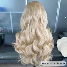 13X4 金色水波纹蕾丝前假发 22英寸柔软长波浪假发 Kanekalon Futura 发丝 无胶自由分缝 180% 密度 配有可调节绑带和梳子 耐热金色合成假发 女士完美日常佩戴 派对和特殊场合 - 彩色 - 查看 4