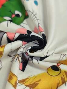 Plus Size Women's Fashionable Cute Colorful Cat Print V-Neck Long Sleeve Top, Casual & Comfortable, Slightly Stretchy Fabric, Animal Pattern, Suitable For All Seasons Spring - Beige - View 3