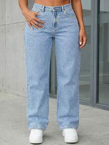 Comfortable Plus Size Boyfriend Fit Denim Jeans Long With Pockets Casual Spring - Blue - View 4