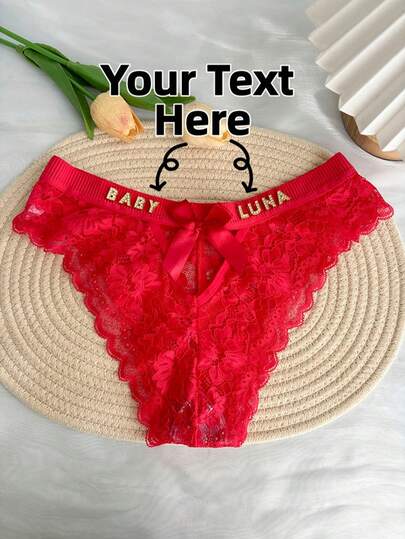1pc Customized Women's Panties, Personalized Crystal Letter Name Lingerie, Sexy Lace Breathable Bikini Underwear, Waistband Bow Hollow Sexy Low-Waist V-Shape Panties, DIY Shiny Crystal Letter Name, Date Anniversary Panties, Customized Wedding Gift, Bridal Panties, Anniversary Gift, Valentine's Day Gift, Birthday Gift, Wedding Gift, Gift For Her/Girlfriend/Wife