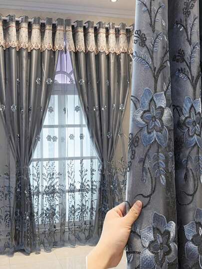 ستارة أوروبية الطراز ذات طبقتين، الطبقة العلوية مزينة بتطريز الدانتيل، ستارة معتمة، الطبقة السفلية من الشيفون الشفاف والبوليستر الصلب، مثالية لغرفة المعيشة وغرفة النوم وغرفة الطعام والحفلات والديكور المنزلي في المناسبات، ملمس فاخر