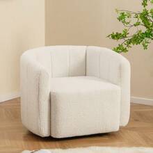 Upholstered Swivel Barrel Chair With Backrest And Armrests - White - View 8