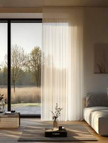 1片装现代简约白色薄纱窗帘，柔和色调，适用于高档客厅和卧室的平房窗户。采用罗马帘杆工艺，可机洗，家用窗帘。 - 白色 - 查看 6