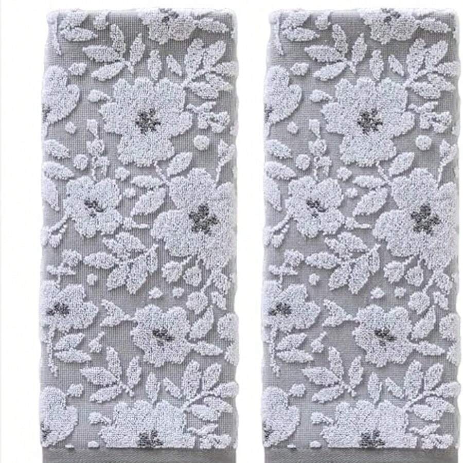 SKL Home - Juego de Toallas de Mano de Jacquard Floral, Gris, 2 Unidades - jacquard floral, gris - Ver 1
