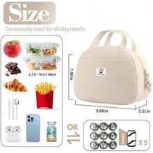 Lunch Box For Women Girls Teens,Cute Lunch Box Cooler Bag, Portable Insulated Small Lunch Bag Women Reusable Corduroy Lunch Tote For Work/Travel/Picnic/School (Flower) - C-Beige-Small - 查看 5