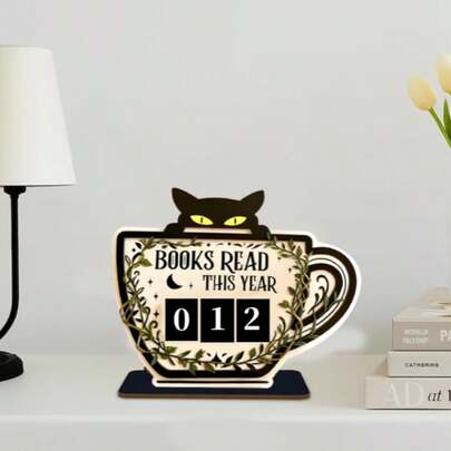 1 قطعة متتبع قراءة شخصي - مع خطاف قابل للتبديل وسهل التركيب - لافتة خشبية بشكل قطة جميلة، عداد كتب خشبي لتتبع القراءة، هدية رائعة لعشاق الكتب والمعلمين والآباء