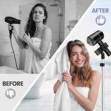 可调节高度 29-59 英寸吹风机支架，带三脚架和通用夹，可 360 度旋转，适用于浴室、梳妆台和化妆间 - 黑色 - 查看 4