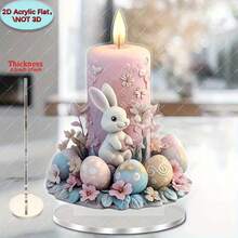 2D Acrylic Easter Bunny Candle With Colorful Eggs And Base, Suitable For Adding Holiday Charm To Any Space During Easter, Ramadan, Carnival, Also Can Be Used As Holiday Gift And Collectible - Multicolor - View 2