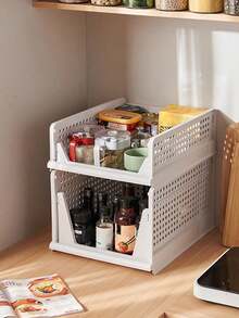 1pc Stackable Plastic Storage Basket, Foldable Closet Divider Organizer Box And Storage Container Drawer Rack, Suitable For Wardrobe, Cabinet, Kitchen, Bathroom, Office - White - View 5