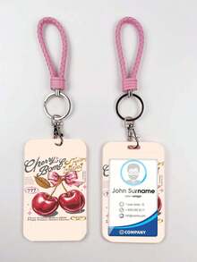 1个ABS粉色绳子字母樱桃图案时尚钥匙扣吊坠，包包挂饰，学生巴士挂件 - 彩色 - 查看 6