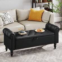 Fumahaus 52" Ottoman Bench With Storage Modern Tufted Storage Bench With Rolled Arms And Nailed Trims Large Bed Bench Flared Footrest Stool For Corridor Bedroom Living Room Hallway Room Decor Christmas Holiday Gift - PU - Màu đen - Xem 1