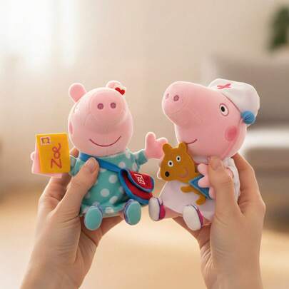 Official Authorized Peppa Pig Plush Toys - Postman And Doctor Costume Design - Cute Cartoon Plush Pendant Toys, Suitable For Backpacks, Handbags And Keychains - Soft Stuffed Doll Keychains, Suitable For Children, Students And Teenagers - Sitting Height 15cm/5.9in, Standing Height 19cm/7.5in, Collectible Plush Accessories