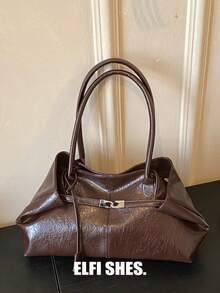 Large Capacity Commuter Tote Bag, Women's Solid Color PU Fabric Shoulder Bag, Magnetic Closure, Suitable For Girls, Ladies, College Students, Career Starters And Office Workers, Great For Work, Business, Commuting, School - Coffee - View 5