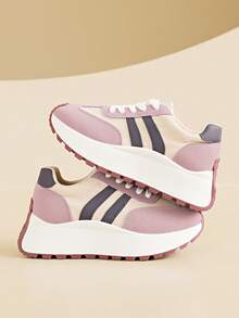 2026春夏新款女士运动鞋，透气休闲厚底高帮运动鞋，耐穿百搭 - 紫色 - 查看 3