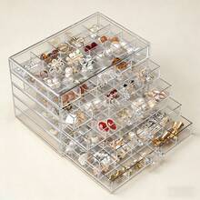 透明桌面首饰盒，多层抽屉式收纳盒，可收纳耳环、项链、戒指等，适用于书桌、房间、家居、卧室、浴室、粉色系房间、客厅装饰、旅行用品，是送给妈妈、爸爸、男士、朋友、老师的礼物，也适合生日、婚礼等场合，可用作办公桌或书架配件。 - 無色 - 查看 4