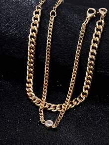 2pcs Minimalist Copper Alloy Bracelet Set, Double-Layer Chain Style Suitable For Men, Daily Wear, Dating, Campus - Yellow Gold - View 6