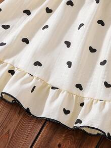 2件套女婴杏色爱心印花无袖荷叶边连衣裙配同款帽子套装，春夏款 - 杏色 - 查看 7