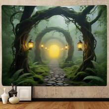 Fairy Tales Magical Forest Tapestry, Nature Tree Of Life With Elves Landscape Tapestry Wall Hanging Multi-Use Blanket Decor Tapestry For Living Room BedRoom - Multicolor - View 9